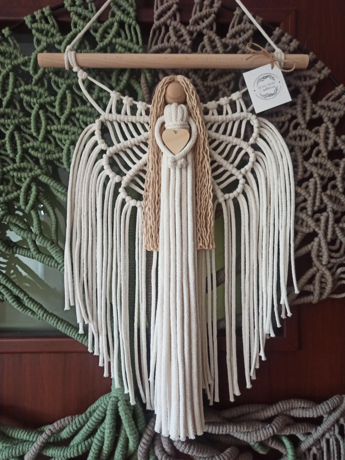 Makramowy Anioł pamiątka kremowy