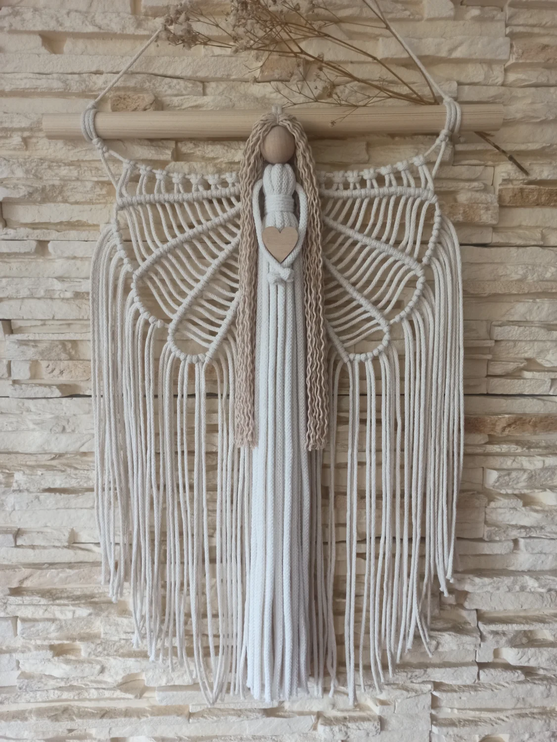 Duży Anioł z makramy kremowy